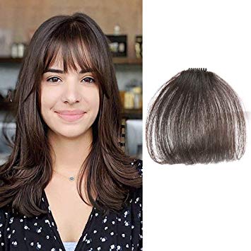 Reysaina Clip in Human Hair Bangs Dark Brown #4 Fringe Bangs without Temples Hair Bangs Clip on Real Hair