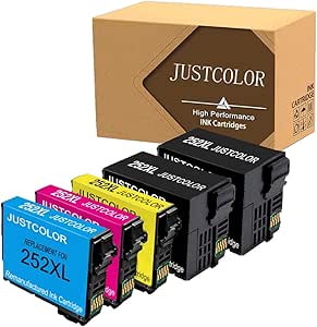 JUSTCOLOR Remanufactured Ink Cartridge Replacement for 252XL 252 XL T252 T252XL use for Workforce WF-3640 WF-3620 WF-7110 WF-7710 WF-7720 Printer (2 Black, 1 Cyan, 1 Magenta, 1 Yellow) 5 Pack