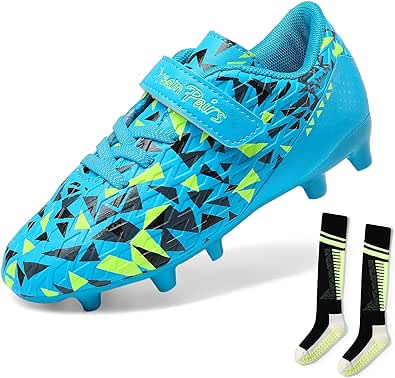 DREAM PAIRS Boys Girls Soccer Cleats Youth Firm Groud Football Shoes with Socks for Little/Big Kids
