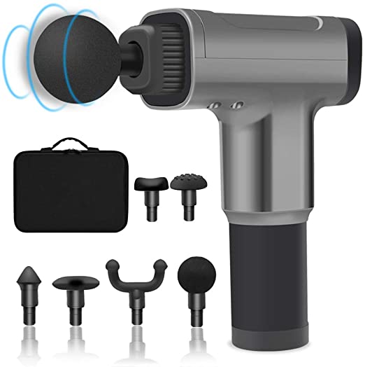 Hand-Held Percussion Massage Gun Muscle Relaxation Massager Wireless Portable Fitness Equipment for Relieving Muscle Soreness, with 6 Replaceable Massage Heads, 6 Adjustable Speeds,Dark Gray