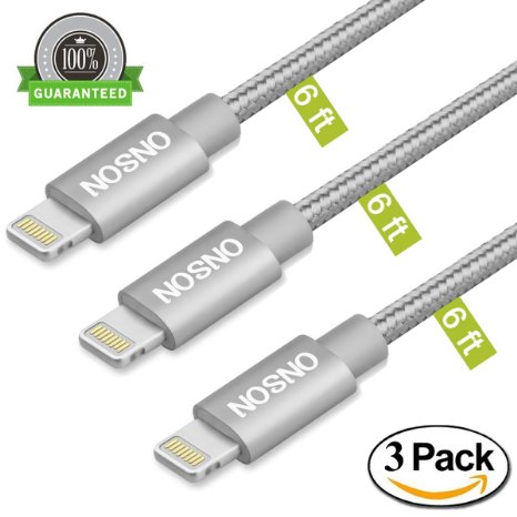 ONSON Lightning Cable,3Pack 6FT Nylon Braided USB Cord Charging Cable for iPhone 6/6S/6 Plus/6S Plus,5/5S/5C/SE,iPad Mini/Air/Pro,iPod Touch and more (Gray)