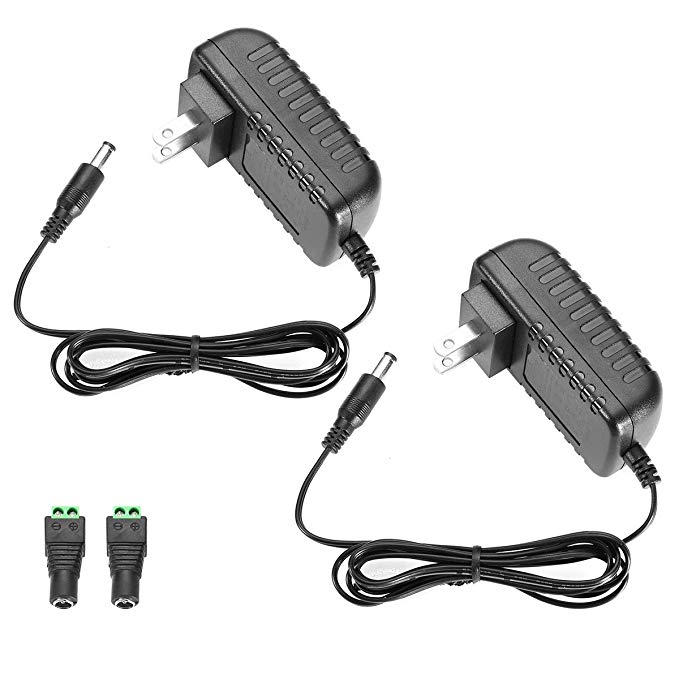 LE Power Adapter, 2A, AC 100-240V to DC 12V Transformer, 24W Switching Power Supply, US Plug Power Converter LED Strip Light More, Pack of 2