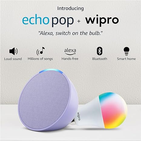 Echo Pop (Purple) Combo with Wipro 9W LED Smart Color Bulb