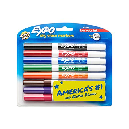 EXPO Low-Odor Dry Erase Markers, Fine Tip, Assorted Colors, 8-Count