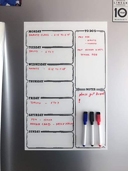 LifeKrafts Magnetic White Board Sheet Pad- Dry, Erase, includes 3 Pens