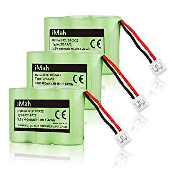 3-Pack iMah Ryme B12 2422 Cordless Phone Battery Compatible at&T 2422 2250 2255 3000 4051 VTech 80-5074-00-00 GE TL96155 Sanik 3SN-2/3AA30-S-J1 Home Handset Telephone