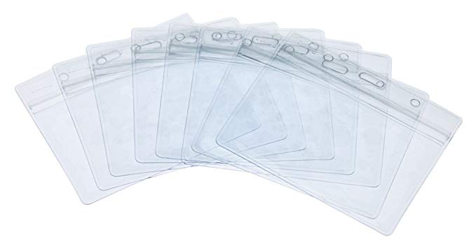 Ujoy Pack of 50 Clear Plastic Horizontal Badge Holders, Name Tag Holders, Card Holders (Small)