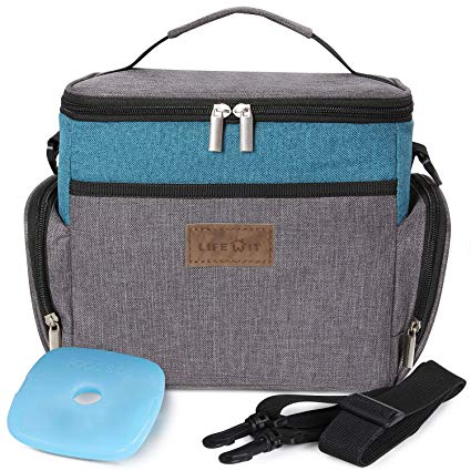 Lifewit Insulated Lunch Box Lunch Bag for Men Women Kids, 3-Way Carrying Thermal Lunchbox Lunchbag Bento Bag for Work/School / Picnic, Grey & Blue [ with Ice Pack ]