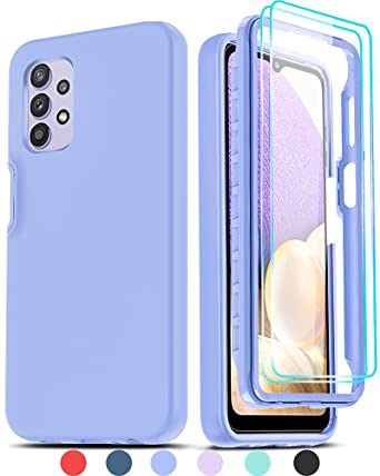 LeYi for Samsung A32 5G Case (Not Fit A32 4G), Samsung Galaxy A32 5G Case with [2 x Tempered Glass Screen Protector], Full-Body Shockproof Soft Liquid Silicone Phone Case for Galaxy A32 5G, Violet