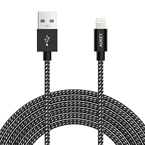 AUKEY Lightning Cable [ Apple MFI Certified ] 6.6ft / 2m Nylon Braided Metal Shell iPhone Cable for iPhone SE/ 6s / 6s plus / 7 / 7 Plus / 6 / 6 Plus / SE/ 5 / 5c (Black)