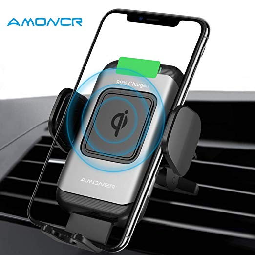 Wireless Car Charger Mount, Automatic Clamping, 10W/7.5W Fast Charging, Air Vent Motorized Cell Phone Holder for Car Compatible with iPhone Xs Max XR 8 Plus, Samsung S10 S9 S8, LG V30, etc