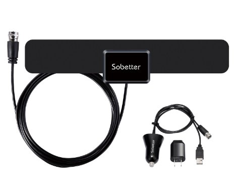 Sobetter TV Antenna 50 Mile Range Amplifier Digital HDTV Antenna Indoor with Detachable Amplifier Power Supply, High Performance Antenna for TV with 9.8-Feet Coax Cable - Black