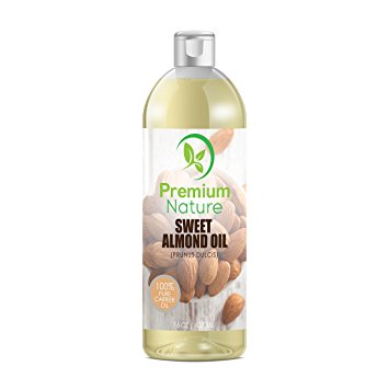 Premium Nature Sweet Almond Oil 16 oz - Carrier Oil, Cleansing Properties, Evens Skin Tone, Treats Irritated Skin, Nourishes, Moisturizes & Prevents Aging 16 Oz Clear