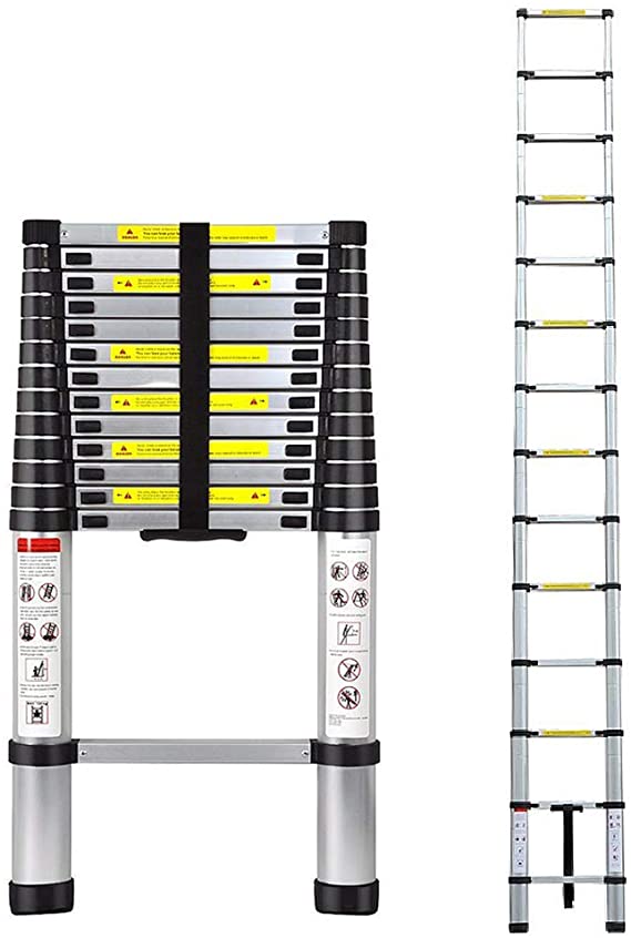 Telescoping Ladder Extension One-Button Inward Sliding Retraction Multi-Purpose Aluminum Telescopic Ladder with EN131 Certified (4.1M/13.5Ft)