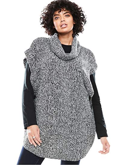 Women's Woman Within Plus Size Marled Cowl Neck Poncho