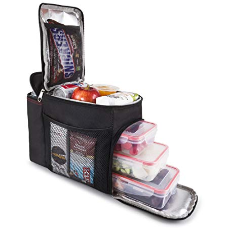 HemingWeigh Reusable Insulated Lunch Box - Durable Lunch Bag Cooler w/Spacious Storage Compartments - Includes 3 Food Storage Containers & Ice Pack (Black)