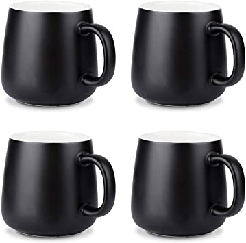 Ceramic Mug Set of 4，NEWANOVI Smooth Frosted Porcelain Mug, Coffee Mugs, Tea Cup, for Office and Home, Health Gift, Maximum Capacity 12.2oz, Black