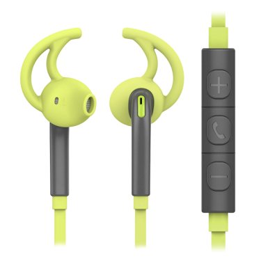 ROCK [Mucu] Earbuds Runner Sport In-Ear Headset Earphones with Mic Microphone and Volume Control, Sweatproof Lightweight Running Gym Headphones 3.5mm Gold-Plated Plug Jack (Yellow green)