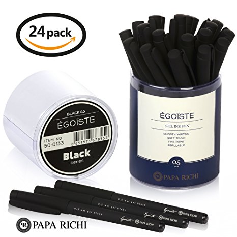 Papa Richi LUXURY Gel Pens EGOISTE (Pack of 24) with Kernel 0.5mm – Premium Quality & Easy Writing - Black Color with Black Ink - Business Gift Pens - 30 Day Warranty