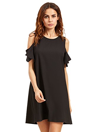 Milumia Women's Summer Cold Shoulder Ruffle Sleeves Shift Dress