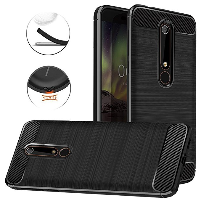 Nokia 6.1 Case,Mangix [Scratch Resistant] Super Lightweight Ultra Slim Thin Carbon Fiber Scratch Resistant Shock Absorption Soft TPU Protective Cover for Nokia 6.1-2018 Newest Released (Black)