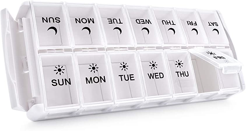 TookMag Weekly Pill Organizer 2 Times a Day, Easy Fill AM PM Pill Box, Large Capacity Quick-Refill 7 Day Pill Cases for Pills/Vitamin/Fish Oil/Supplements (Patent Registered) (White)