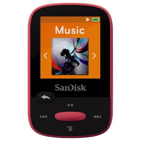 SanDisk Clip Sport 8GB MP3 Player, Pink With LCD Screen and MicroSDHC Card Slot- SDMX24-008G-G46P