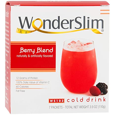 WonderSlim Low-Carb High Protein Powder Diet Fruit Drink (12g Protein) - Berry Blend (7 Servings/Box) - Low Carb, Low Calorie, Fat Free, Cholesterol Free