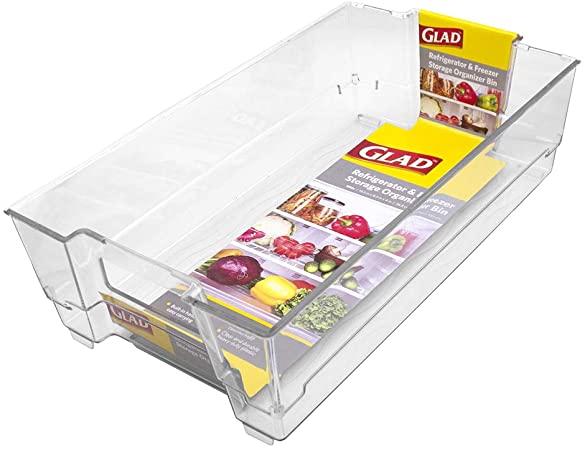GLAD GLD-75502 Freezer Container and Refrigerator Pantry Organization and ST Fridge & Freezer Org Bin 14.5X8.3X4In Clear, 14.5" x 8.3" x 4"
