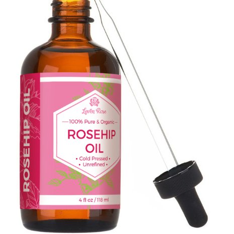 #1 TRUSTED Leven Rose Organic Rosehip Oil for Healthier Hair and Softer Skin, Unrefined Cold Pressed and Natural - 4 fl. oz.