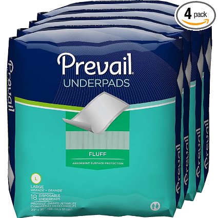 Prevail Fluff Incontinence Underpads, 18 Count, Pack of 4