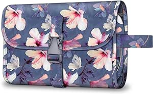 Fintie Portable Toiletry Cosmetic Travel Bag, Large Water Resistant Hanging Makeup Organizer Storage Pouch Case for Women Girls, Blooming Hibiscus, Portable Toiletry Cosmetic Travel Bag