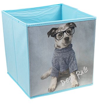 “Dog’s Rule” Blue Collapsible Storage Organizer by Clever Creations | Folding Storage for Bedroom, Closet, Home, Toys, Books, and More! | Puppy Wearing Glasses Printed Picture