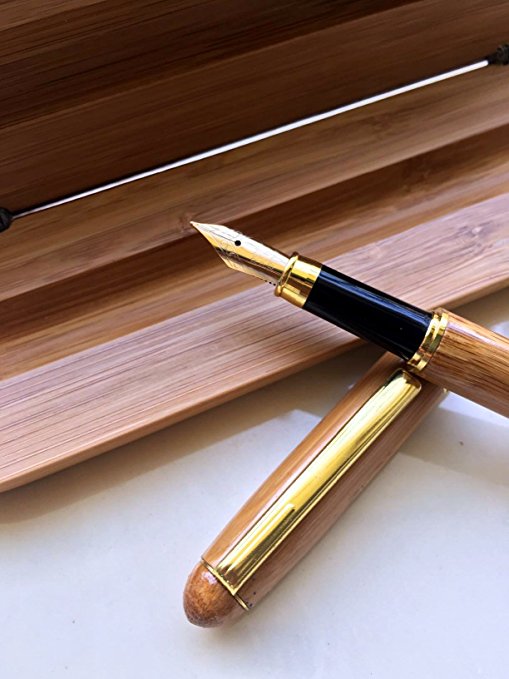 ZenSupply Hand Crafted Bamboo Fountain Gold Plated Pen In A Case | Smooth Ink Flow, Consistent Writing, Easy Refill | For Men, Women, Authors, Calligraphy, Office, Gifts, Drawing, Journals, & More