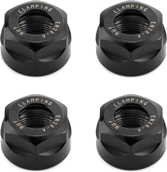 QWORK ER20 A Collet Clamping Nuts for CNC Milling Chuck Holder Lathe, 4 Pack (Black)