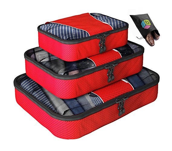 Packing Cubes - 4 pc Value Set Luggage Organizer   Bonus Shoe Bag Included - Lifetime Guarantee - By Bingonia Travel Accessories