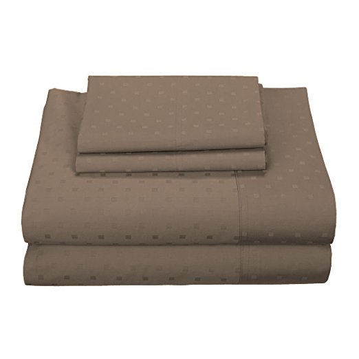 Royal Plush 600 Thread Count Sheet Sets, luxurious Solid Colors and a Structured Square Dot Design. Wrinkle Free, Deep Pockets (15" Pockets), 3 Piece Twin Extra Long (Twin XL) Size Sheet Set, Taupe