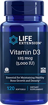 Life Extension Vitamin D3 5000 IU, 120 Softgels, 125mcg