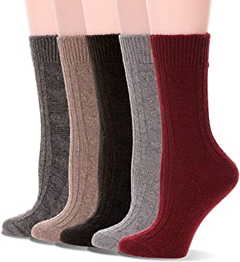 Womens Wool Socks Warm Knit Comfort Cotton Work Duty Boot Winter Socks For Cold Weather 5 Pack