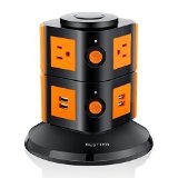 Bestten Smart Power Strip Tower - 4-Port USB Charger - 6-Outlet Power Strip - Surge Protector wOverload Protection - Home or Office - 6 Cord