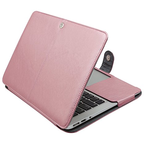 Mosiso Premium Quality PU Leather Book Cover Folio Case with Stand Function for MacBook Air 11 Inch (Models: A1370 and A1465), Rose Gold