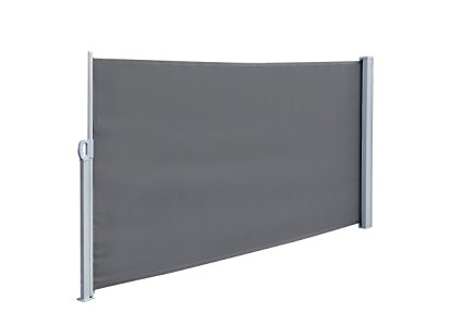 SimLife Retractable Side Awning Folding Screen Patio Garden Outdoor Privacy Divider with Steel Support Pole, 6'x10' (Gray)