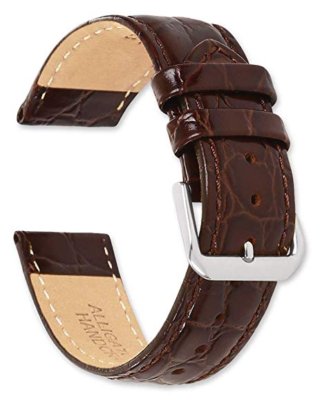 deBeer - Alligator Grain Leather Replacement Watch Band Strap - Long Length - 8.5" Long - Widths: 16mm, 18mm, 19mm, 20mm