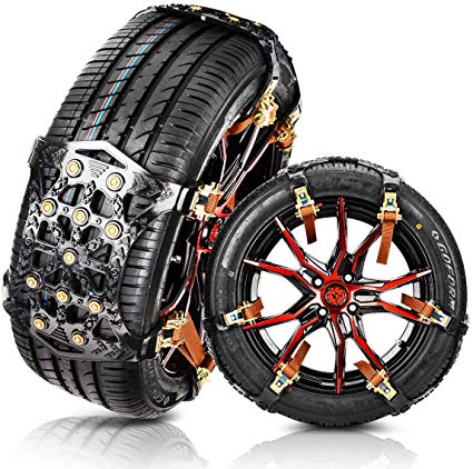 MATCC Tire Snow Chains Anti Slip Tire Chains Safety Emergency Snow Chains Adjustable for Cars SUV Truck on Snow, Ice Road and Mud Sand with Upgrade TPU Width 6.5''-10.8'' (6 Pack for 2 Tires)