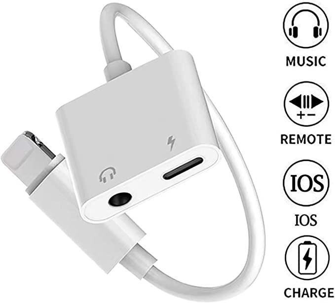 Headphone Adapter for iPhone Adapter，3.5mm Jack AUX Audio & Charge Splitter for iPhone 7/7P 8/8P X XS XR 11/11 Pro, iPad, iPod Splitter Dongle Earphone Dongle Headset Converter Support All iOS