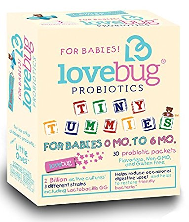 LoveBug Tiny Tummies Probiotic, 30 Packets, Infant and Baby probiotics support for Babies 0-6 Months Old, for Intestinal and Digestive Health