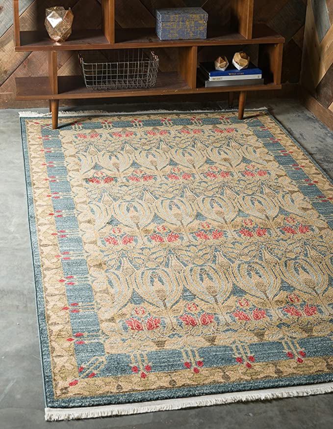 Unique Loom Edinburgh Collection Oriental Traditional French Country Area Rug, 5 x 8 Feet, Blue/Beige