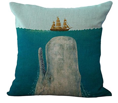 Big whale Big shark and boat Pillow Case Cotton Blend Linen Cushion Cover Sofa Decorative Square 18 Inches family life (2)