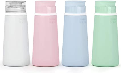 Valourgo Travel Bottles for Toiletries TSA Approved Refillable Cosmetic Containers BPA Free Leak Proof Silicone Travel Accessories for Liquid Shampoo and Lotion Soap (3.4oz/4pcs)