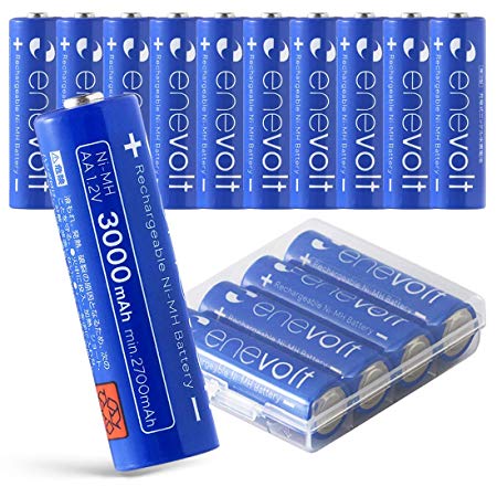 enevolt AA 3000mAh Ni-MH Rechargeable Batteries with 1,000 Recharge Cycles and Low Self-Discharge, Pre-Charged - 16 Pack